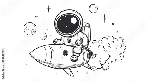 Cute astronaut riding rocket in space (2) photo