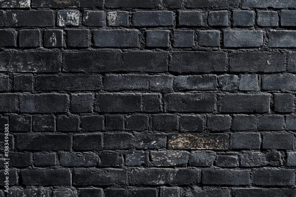 Fototapeta premium Dark weathered brick wall with textured pattern and varied shades of black and gray