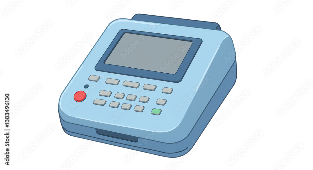 Isolated Blue Office Fax Machine with Buttons and Display Isolated Blue Office Fax Machine with Buttons and Display