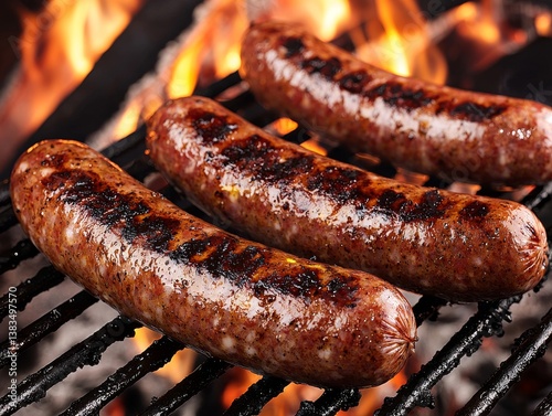 Grilling Delicious Sausages at Backyard BBQ Outdoor Event Food Photography Summer Vibes Close-Up View Tasty Experience