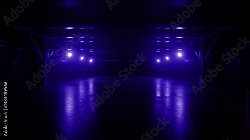 Dark Alien Neon Lasers Showroom Showcase Commercial Sci Fi Futuristic Room Corridor Underground Garage Stage Forward Backward Camera Fly Realistic Concrete Cement Floor Walls 3D Animation
