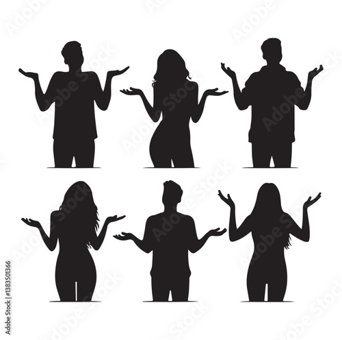 Silhouettes of People Shrugging person vector illustration.