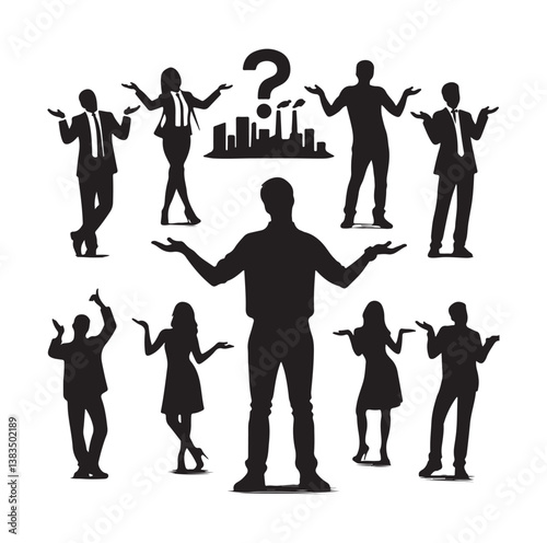 Silhouettes of People Shrugging person vector illustration.