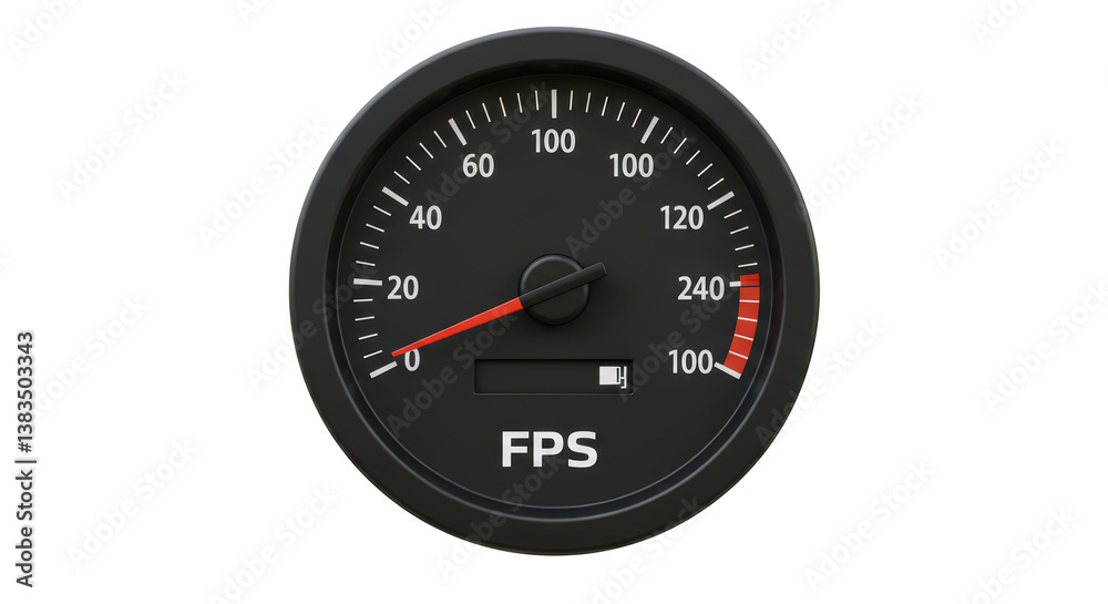 Isolated FPS Meter Gauge with Needle at Full Isolated FPS Meter Gauge with Needle at Full