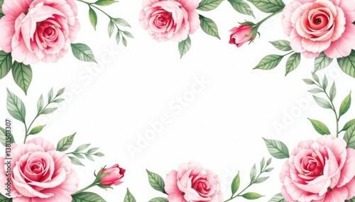 Delicate watercolor roses and leaves in soft pastel hues create a romantic, repeating floral pattern , texture, soft