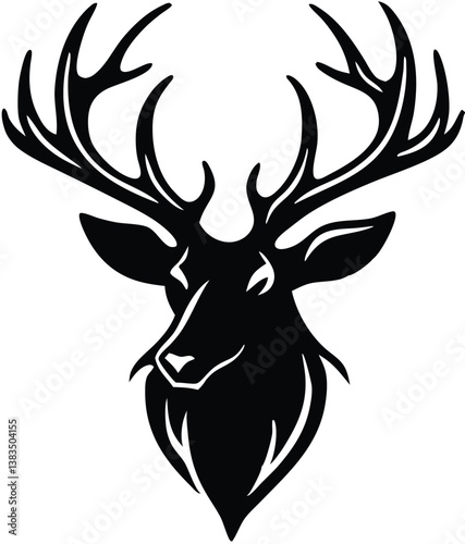 Majestic Stag Head Vector – Detailed Black and White Deer Illustration with Elegant Antlers for Logos, Branding & Modern Flat Design.