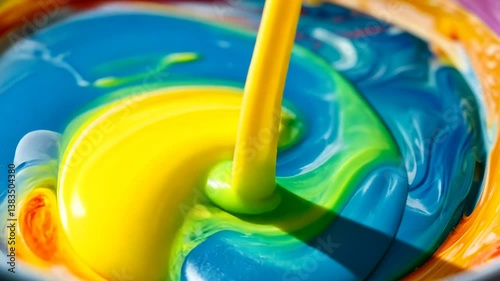 Wallpaper Mural Close-up shot of vibrant yellow liquid being poured into a colorful mixture Torontodigital.ca