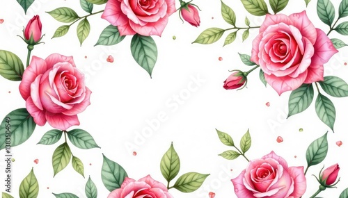 Delicate watercolor roses & leaves, repeating seamlessly , fabric, image, floral