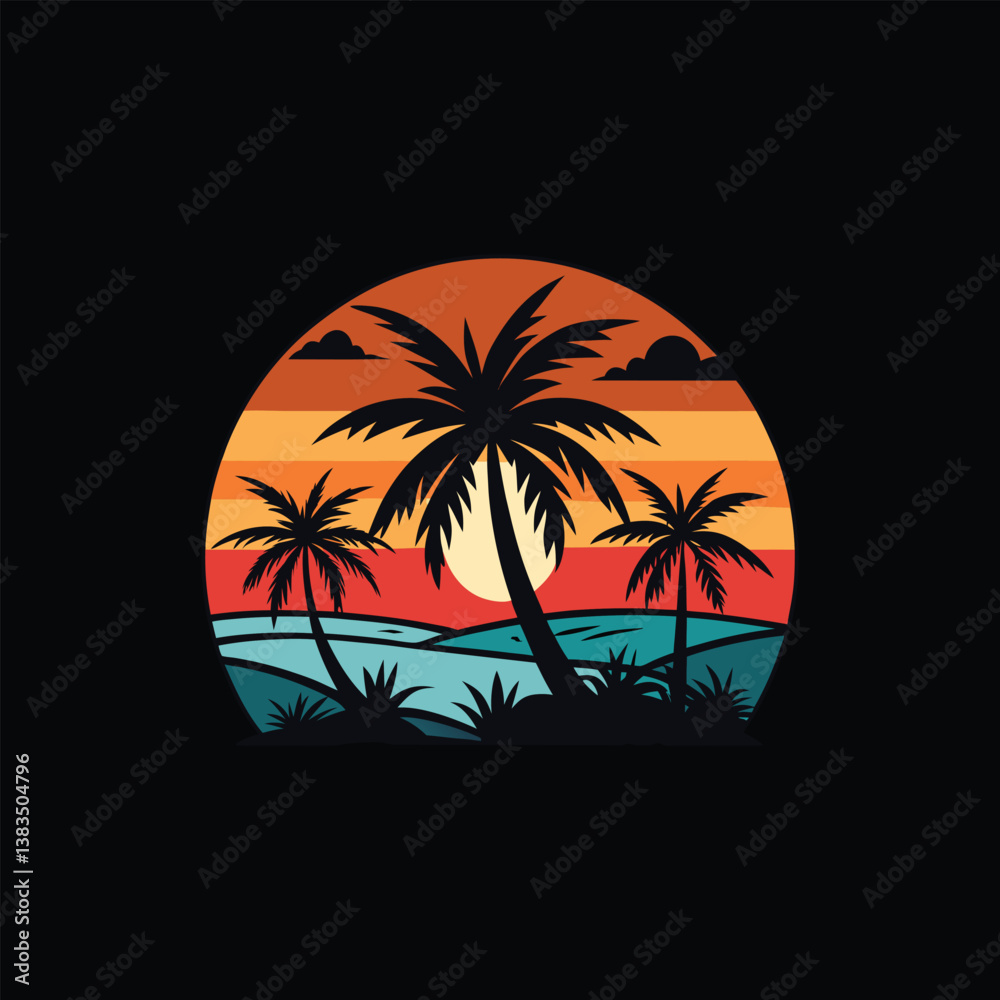 Obraz premium Tropical palm tree silhouette on a beach at sunset