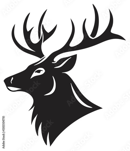Majestic Stag Head Vector – Detailed Black and White Deer Illustration with Elegant Antlers for Logos, Branding & Modern Flat Design.