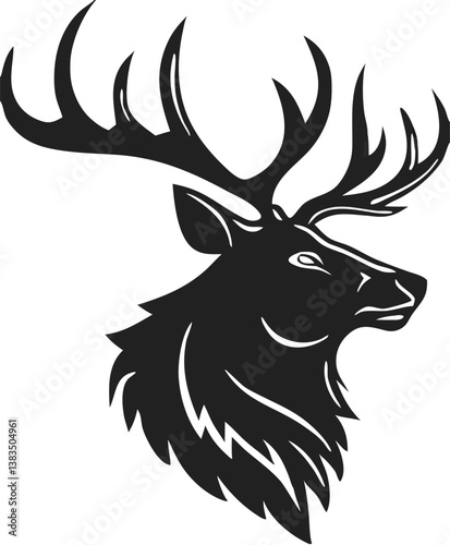 Majestic Stag Head Vector – Detailed Black and White Deer Illustration with Elegant Antlers for Logos, Branding & Modern Flat Design.