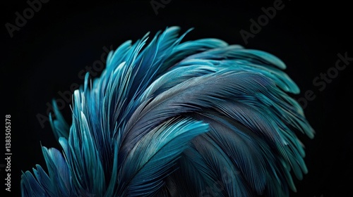 Vibrant blue feather with silky, delicate textures, glowing under warm natural light, highlighting fine details.