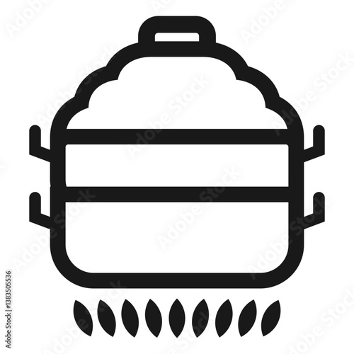 icon of a traditional rice steamer over an open flame with handles.