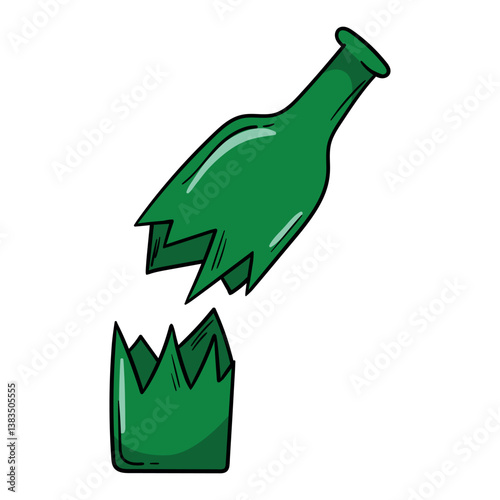Broken bottle. Glass. Garbage sorting. Bright vector illustration isolated on white background for sticker, print, poster