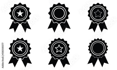 Award badge or winning prize ribbon flat vector icon set