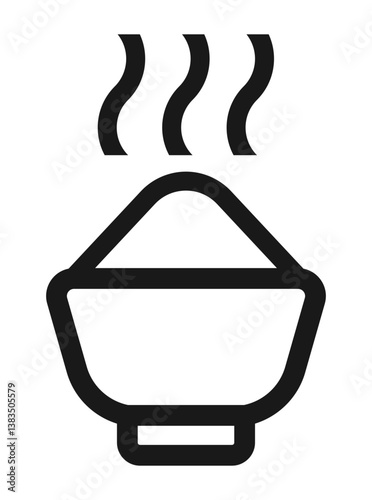 black icon of a steaming bowl filled with rice or hot food.