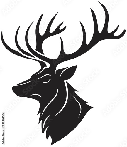 Majestic Stag Head Vector – Detailed Black and White Deer Illustration with Elegant Antlers for Logos, Branding & Modern Flat Design.
