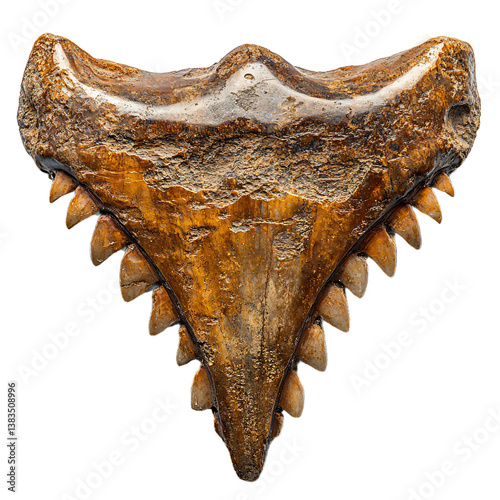 Well-preserved shark tooth fossil isolated on transparent background, prehistoric marine specimen cut out for geological education and displays