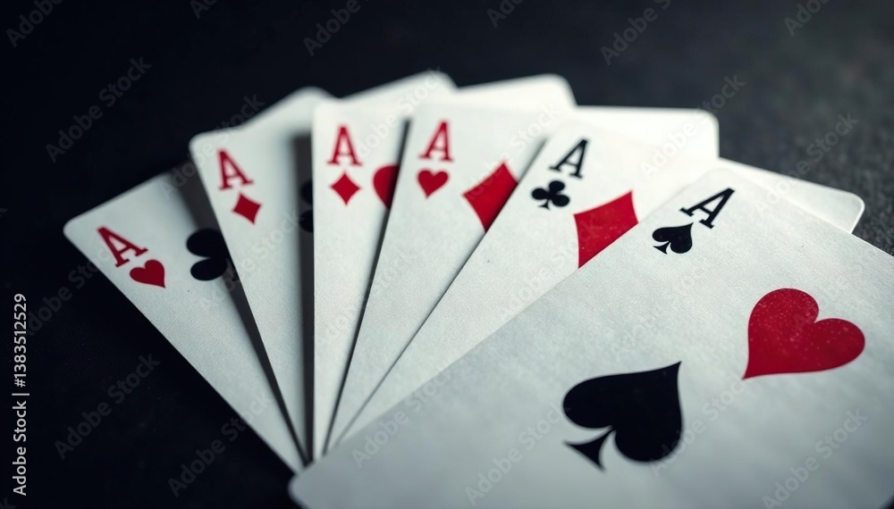 Obraz premium Four aces fanned out, showcasing card details and texture , graphic design, gambling, fan