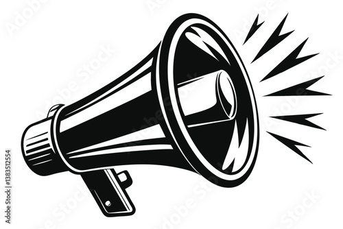 Black and White Megaphone Design with Sound Waves 
