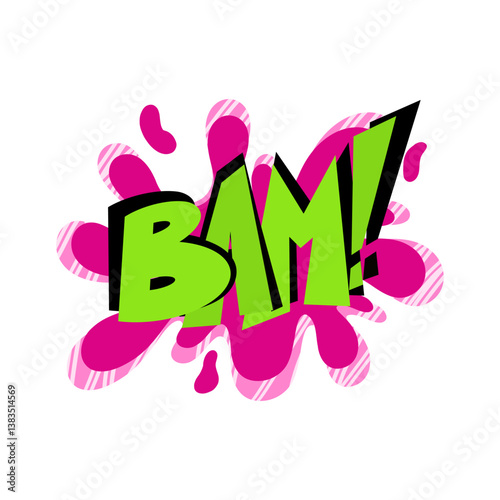 Speech bubble with text BAM on white background in the style of the 90s. Vector illustration, comics boom boom bang vector element