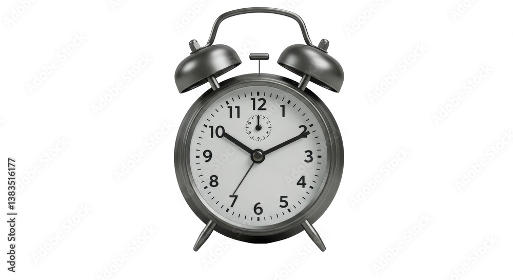 Isolated Classic Alarm Clock with Visible Numbers Isolated Classic Alarm Clock with Visible Numbers