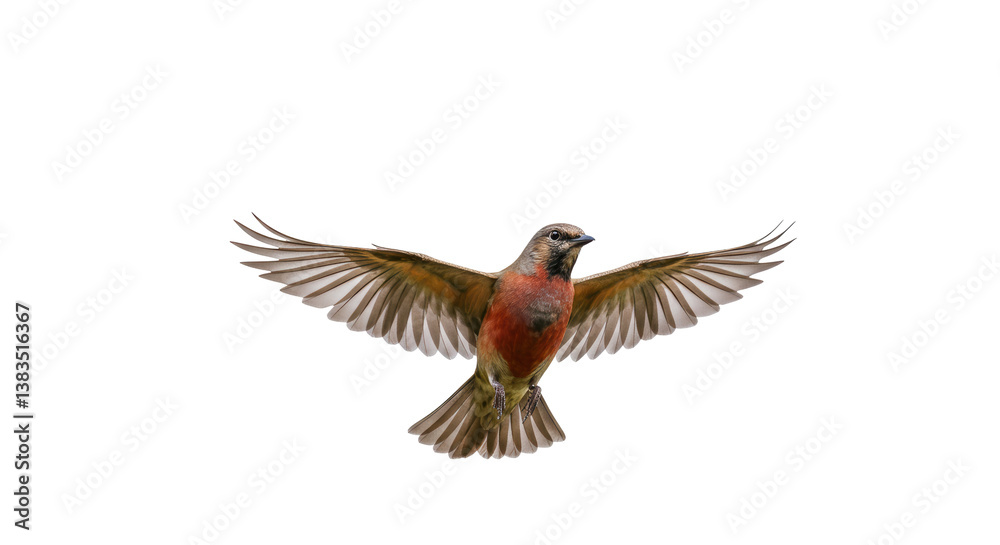 Obraz premium Isolated European Robin in Mid-Flight with Open Wings