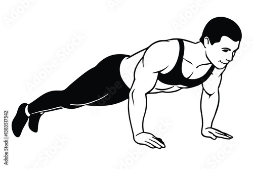 Silhouette Muscular Man Doing PushUps On White Background Health Fitness Exercise