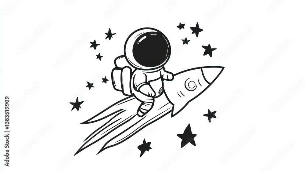 Fototapeta premium Cute astronaut rides rocket in space