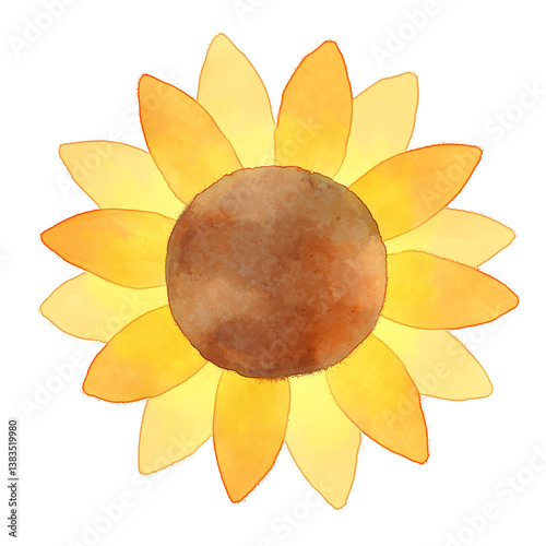Fototapeta Naklejka Na Ścianę i Meble -  水彩タッチの黄色いひまわり　イラスト素材　花　夏