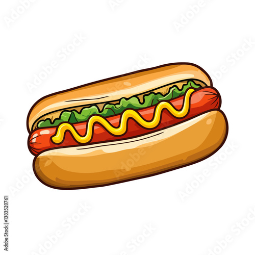 A hot dog with mustard and ketchup in a bun.