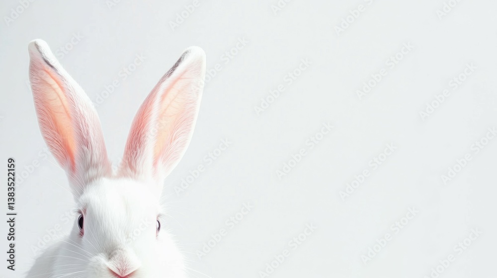 Obraz premium White rabbit with long ears against a minimalist light background