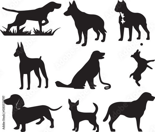 9 Dog Silhouette Vector