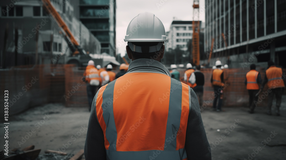 Fototapeta premium Construction Worker Safety Vest Urban Building Site