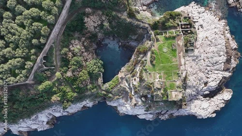 Bagni della Regina Giovanna Sorrento. Characteristic natural pool of the Sorrento coast with ruins from the Roman era