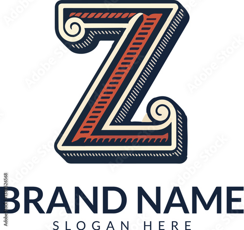 Vintage style letter Z logo with an ornamental frame. Generative AI.
