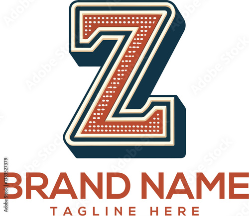 Vintage style letter Z logo with an ornamental frame. Generative AI.