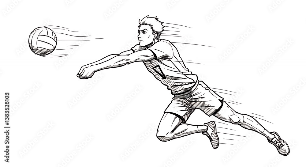 Dynamic Volleyball Dive: A Powerful Sketch of an Athlete in Motion Dynamic Volleyball Dive: A Powerful Sketch of an Athlete in Motion