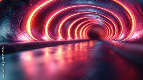A futuristic, neon-lit vortex, composed of spiraling, glowing lines in electric shades of blue and purple, drawing the viewer into its infinite, mesmerizing depths. 