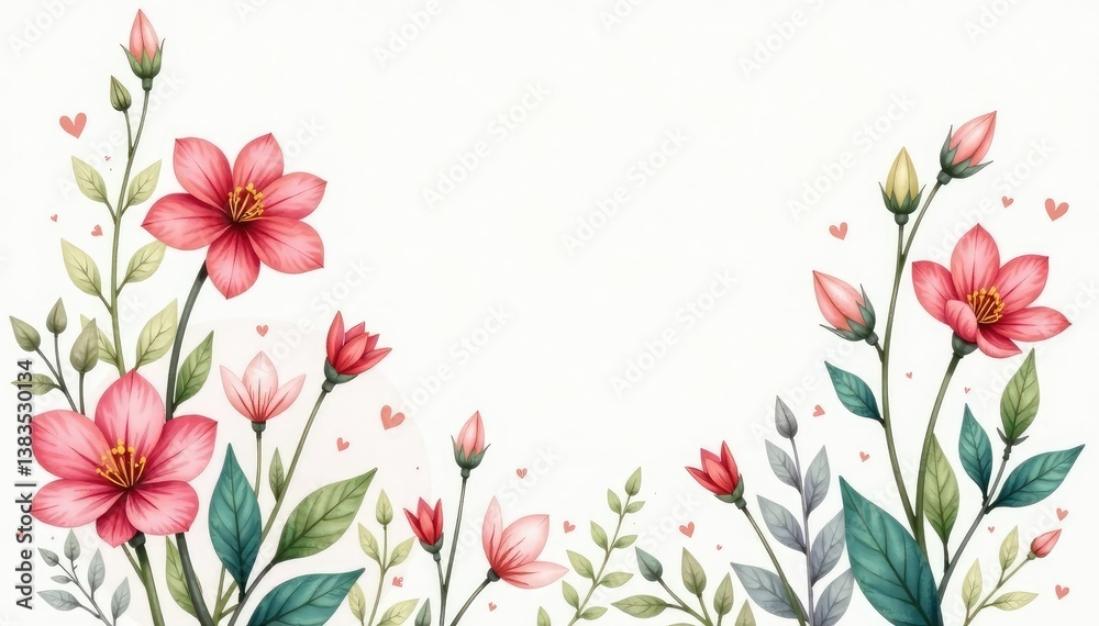 Obraz premium Delicate watercolor botanical print, soft pastel hues , calm, design, background