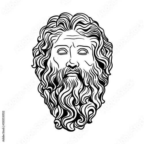 engraving style Zeus head vector art