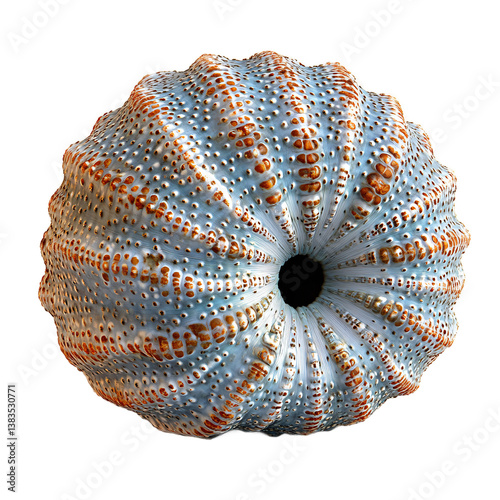Textured sea urchin shell isolated on transparent background, marine specimen cut out for nautical collections and oceanic educational materials
