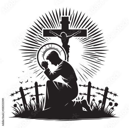 praying silhouettes vector on a white background.