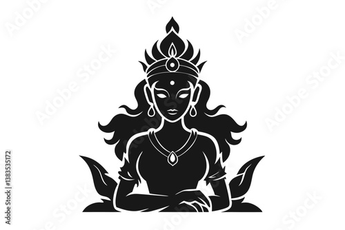 Silhouette of Asian Deity with Ornate Headdress 