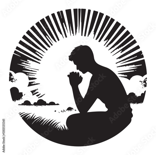 praying silhouettes vector on a white background.