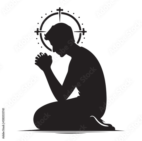 praying silhouettes vector on a white background.
