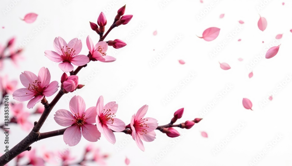 Intricate sakura branch pattern, showcasing blossoms and leaves against a white backdrop , spring illustration, pastel Intricate sakura branch pattern, showcasing blossoms and leaves against a white backdrop , spring illustration, pastel