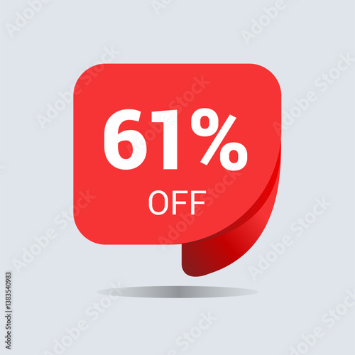 61% off discount, sixty one percent chat balloon. Special offer sale red tag. Concept of the price list for discounts. Advertising campaign, sales, label offer. Vector illustration.