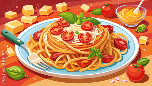 Spaghetti alla Amatriciana with pancetta bacon, tomatoes and pecorino cheese