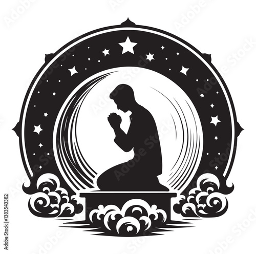  praying silhouettes vector on a white background.